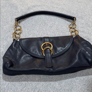 Elegant Navy Blue Handbag with Gold Accents